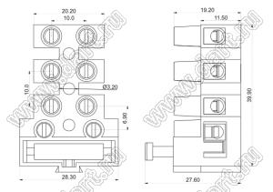 KF801-06P-11  блочный держатель (клеммная колодка с держателем предохранителя) с предохранительной; шаг=10мм; I max=20/20А; U=300/450В; 6-конт.