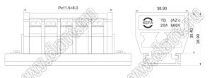 TD20-11.5 клеммник на DIN рейку, двухрядные, с крышкой; шаг=11,5мм; I max=30/32А; U=600/750В; 1-xx-конт.