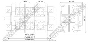 TD80-DG-19.0 клеммник на DIN рейку, двухрядные, с крышкой; шаг=19,0мм; I max=85/85А; U=600/1000В; 1-xx-конт.