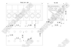 KF205R-5.0-01P-14 клеммник нажимной, угловой; шаг=5мм; I max=20/20А; U=300/250В; 1-xx-конт.