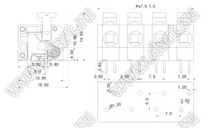 KF202-7.5-01P-11 клеммник нажимной, прямой; шаг=7,5мм; I max=12/16А; U=300/450В; 1-xx-конт.