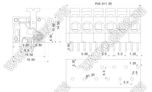 KF202-5.0-01P-11 клеммник нажимной, прямой; шаг=5мм; I max=12/16А; U=300/250В; 1-xx-конт.