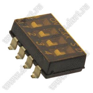 DMR-04-T-V-T/R (SWD4-4)-2.54 переключатель для поверхностного (SMD) монтажа с утопленными токателями; шаг 2,54мм; 4-позиц.