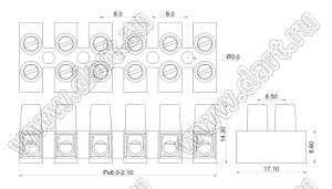 KF8HWP-09P-17 клеммник электромонтажный; шаг=8мм; I max=20/17.5А; U=300/450В; 9-конт.