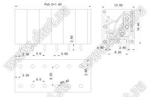 KF205V-5.0-01P-14 клеммник нажимной, прямой; шаг=5мм; I max=20/20А; U=300/250В; 1-xx-конт.