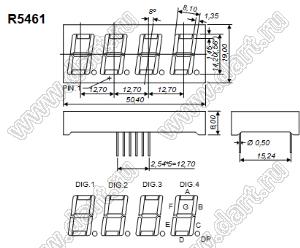 BJ5461APG индикатор светодиодный; 0.56"; 4-разр.; 7-сегм.; зеленый; общий катод