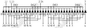 BJ40401JPG индикатор светодиодный; 0.4"; 4-разр.; 7+8+9-сегм.; зеленый; общий катод