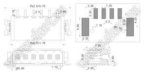 KF2025CR-2.5-12P-13 вилка с горизонтальным входом SMD; шаг=2,5мм; I max=6/6А (UL/ICT); U=150/160В (UL/ICT); 12-конт.