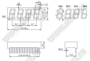 BJ5464APG индикатор светодиодный; 0.56"; 4-разр.; 7-сегм.; зеленый; общий катод