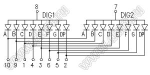 BJ5262BPG индикатор светодиодный; 0.56"; 2-разр.; 7-сегм.; зеленый; общий анод