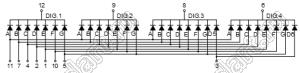 BJ5462CG индикатор светодиодный; 0.56"; 4-разр.; 7-сегм.; желто-зеленый; общий катод