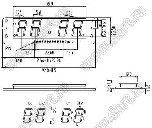 BJ40603IY индикатор светодиодный; 0.6"; 4-разр.; 7-сегм.; желтый; общий анод