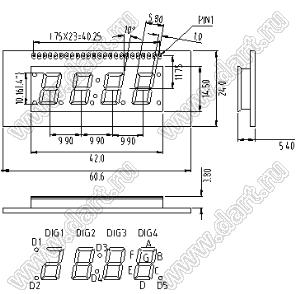 BJ40401GH индикатор светодиодный; 0.4"; 4-разр.; 7+8+9-сегм.; красный; общий анод