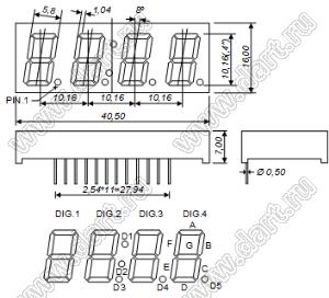 BJ4401DY индикатор светодиодный; 0.4"; 4-разр.; 7-сегм.; желтый; общий анод