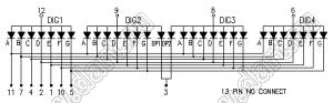 BJ3496DG индикатор светодиодный; 0.39"; 4-разр.; 7-сегм.; желто-зеленый; общий анод