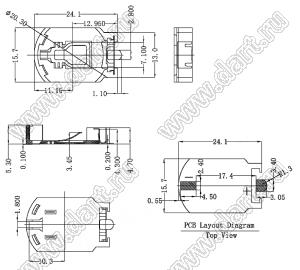 CH7410-2032-SMD (BS-09SM-1B, KLS5-CR2032-11, BS-8) держатель элемента 2032 для поверхностного монтажа