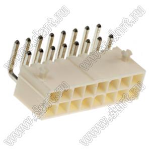 4200WR-F-2X08P (MF-2x08R, Mini-Fit Jr.™ MOLEX 39300160) вилка угловая двухрядная с направляющими в плату; шаг 4,2мм; 2x8-конт.