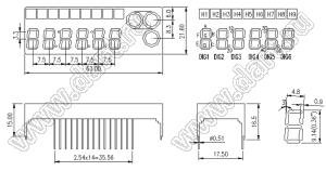 BJ3662AB индикатор светодиодный; 0.36"; 6-разр.; 7-сегм.; синий; общий катод