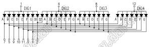 BJ5402BY индикатор светодиодный; 0.5"; 4-разр.; 7-сегм.; желтый; общий анод