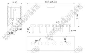 KF2025BV-2.5-03P-13 вилка прямая на плату; шаг=2,5мм; I max=6/6А (UL/ICT); U=150/160В (UL/ICT); 3-конт.