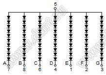 BJ50102DY индикатор светодиодный; 5"; 1-разр.; 7-сегм.; желтый; общий анод