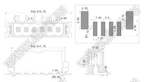 KF2025CV-2.5-02P-19 вилка прямая SMD; шаг=2,5мм; I max=6/6А (UL/ICT); U=150/160В (UL/ICT); 2-конт.