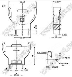 CH74-2032 (BS-5, KLS5-CR2032-04) держатель элемента питания CR2032 в плату вертикальный DIP