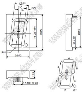 BJ18103CHG индикатор светодиодный; 1.8"; 1-разр.; 9-сегм.; красный/желто-зеленый; общий катод