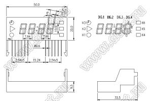 BJ486A индикатор светодиодный; 0.4"; 4-разр.; 7-сегм.; красный/желто-зеленый; общий анод