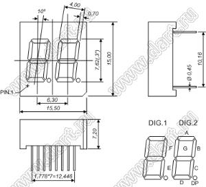 BJ3203CY индикатор светодиодный; 0.3"; 2-разр.; 7-сегм.; желтый; общий катод