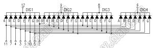 BJ5402CE индикатор светодиодный; 0.5"; 4-разр.; 7-сегм.; оранжевый; общий катод