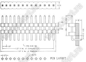 BL1410-2132R штыри однорядные с двойным изолятором угловые; 32-конт.