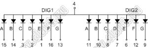 BJ3201HE индикатор светодиодный; 0.3"; 2-разр.; 7-сегм.; оранжевый; общий анод