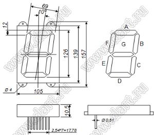 BJ50102BPG индикатор светодиодный; 5"; 1-разр.; 7-сегм.; зеленый; общий анод