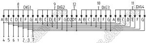 BJ40403IY индикатор светодиодный; 0.4"; 4-разр.; 7-сегм.; желтый; общий анод