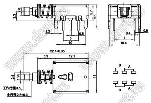 PS-22F10L переключатель кнопочный с фиксацией 2P2T