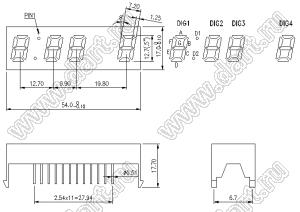 BJ5402DH индикатор светодиодный; 0.5"; 4-разр.; 7-сегм.; красный; общий анод
