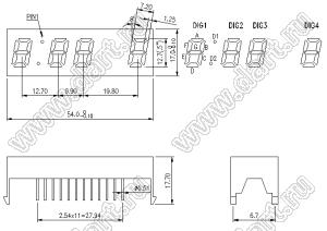 BJ5402AB индикатор светодиодный; 0.5"; 4-разр.; 7-сегм.; синий; общий катод