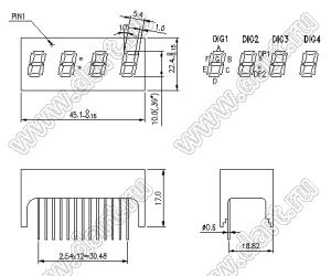 BJ3496CY индикатор светодиодный; 0.39"; 4-разр.; 7-сегм.; желтый; общий катод