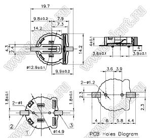 CH23-1220-SMD (BH-500, BS1220-2, KLS5-CR1220-02) держатель элемента питания; CR1225; горизонтальный; SMD