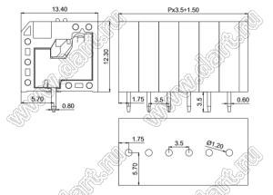 KF239-3.5-01P-17 клеммник нажимной, прямой; шаг=3,5мм; I max=6/6А; U=300/250В; 1-xx-конт.