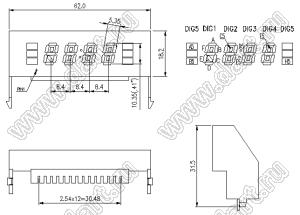 BJ4407BY индикатор светодиодный; 0.41"; 4-разр.; 7-сегм.; желтый; общий катод