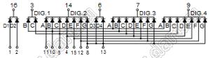 BJ4432AG индикатор светодиодный; 0.43"; 4-разр.; 7-сегм.; желто-зеленый; общий катод