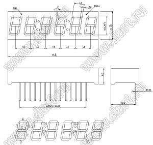 BJ3663BY индикатор светодиодный; 0.36"; 6-разр.; 7-сегм.; желтый; общий анод
