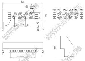 BJ4407CG индикатор светодиодный; 0.41"; 4-разр.; 7-сегм.; желто-зеленый; общий анод