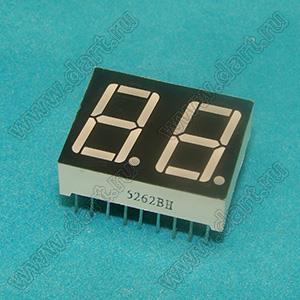 BJ5262AH индикатор светодиодный; 0.56"; 2-разр.; 7-сегм.; красный; общий катод