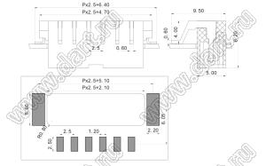 KF2025WB-2.5-07P-19 вилка с обратным входом SMD; шаг=2,5мм; I max=6/6А (UL/ICT); U=150/160В (UL/ICT); 7-конт.