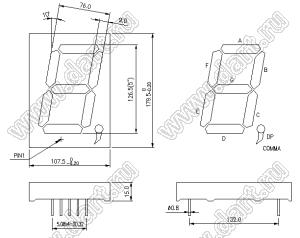 BJ50101CHG индикатор светодиодный; 5"; 1-разр.; 7-сегм.; красный/желто-зеленый; общий анод