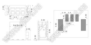 KF2025V-2.5-05P-13 клеммник нажимной вертикальный SMD; шаг=2,5мм; I max=6/6А; U=150/160В; 5-конт.