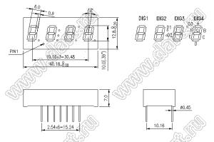 BJ3494CB индикатор светодиодный; 0.39"; 4-разр.; 7-сегм.; синий; общий анод